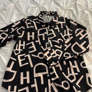 SHEIN Black and Cream Button Down Shirt